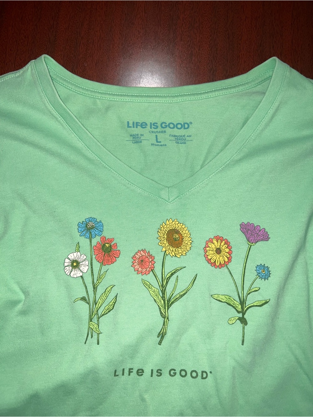 Life Is Good Mint Green Long Sleeve Tee with Floral Embroidery - Picture 2 of 4